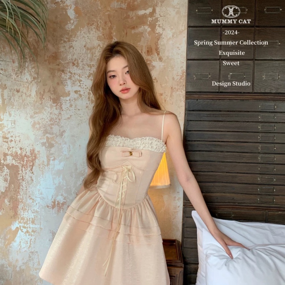 Cream Spaghetti Strap Sleeveless Mini Sundress